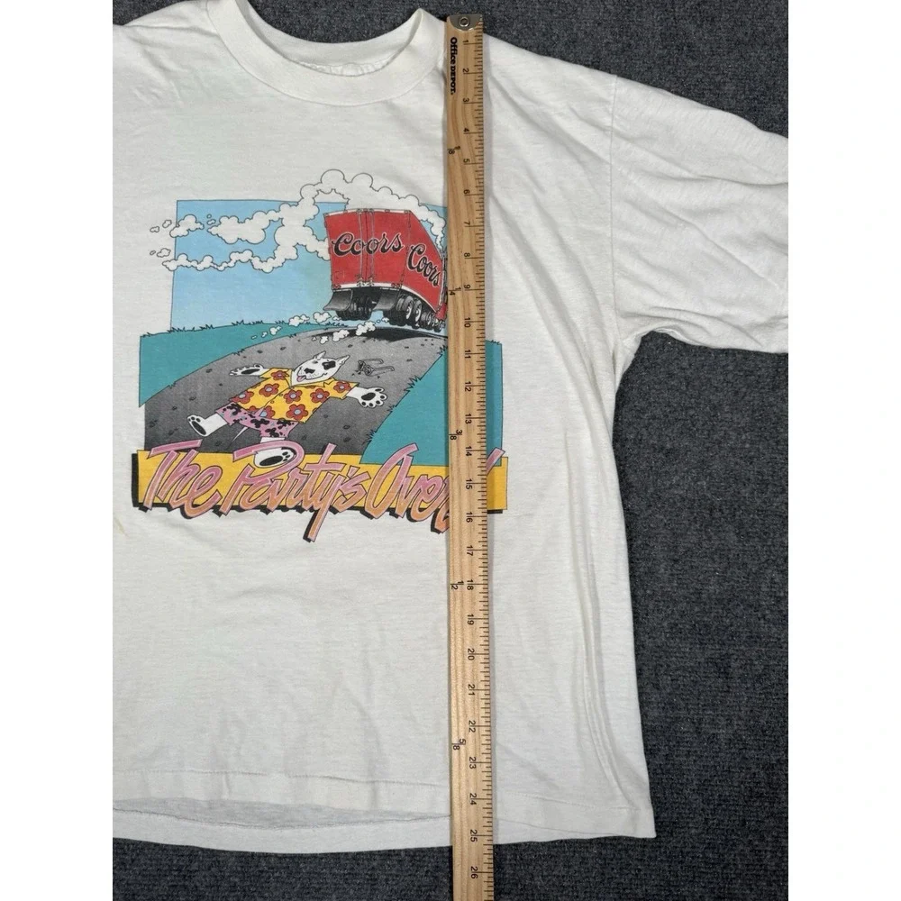 Vintage 80s Coors‎ Beer T Shirt Small Buffalo USA The Party's Over Graphic Rare